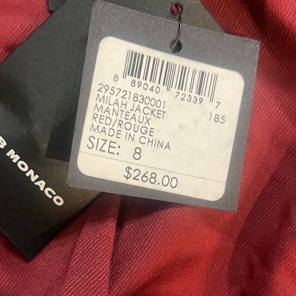 Club Monaco Blazer Cropped Puff-Shoulder Burgundy Blazer Jacket NWT - Picture 8 of 9